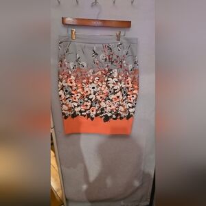 Cleo Gray and Orange Floral Pencil Skirt